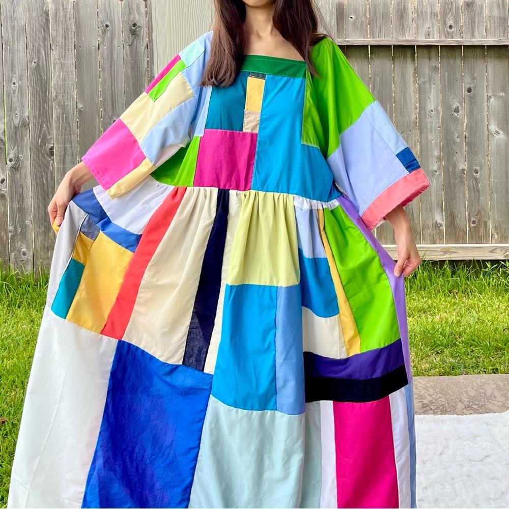 Handmade Quilted Patchwork Colorblock Dress SKU 08159